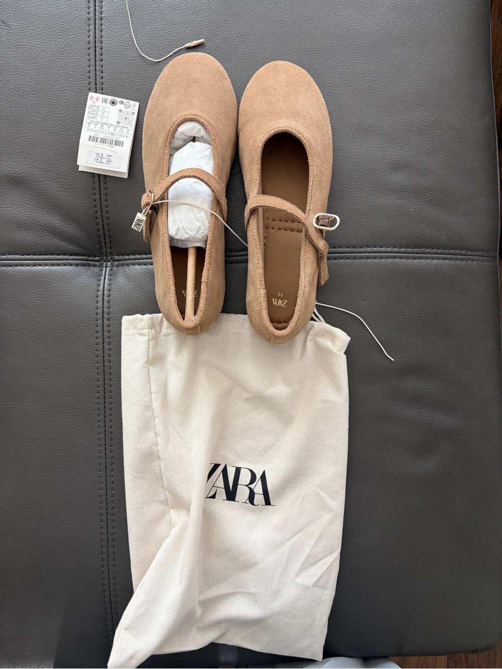 Zara Women’s Camel Mary Jane Flats with Buckle